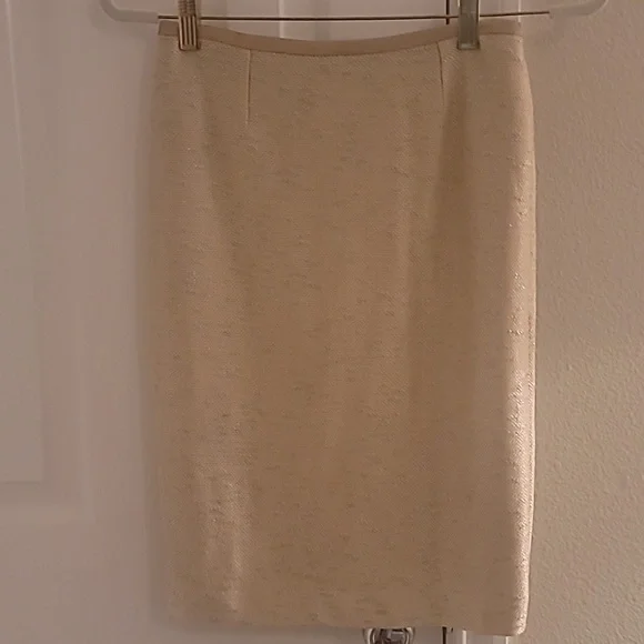 Vintage St John Couture Cream Shimmer Gold Pencil Skirt Sz 2 - Picture 2 of 6